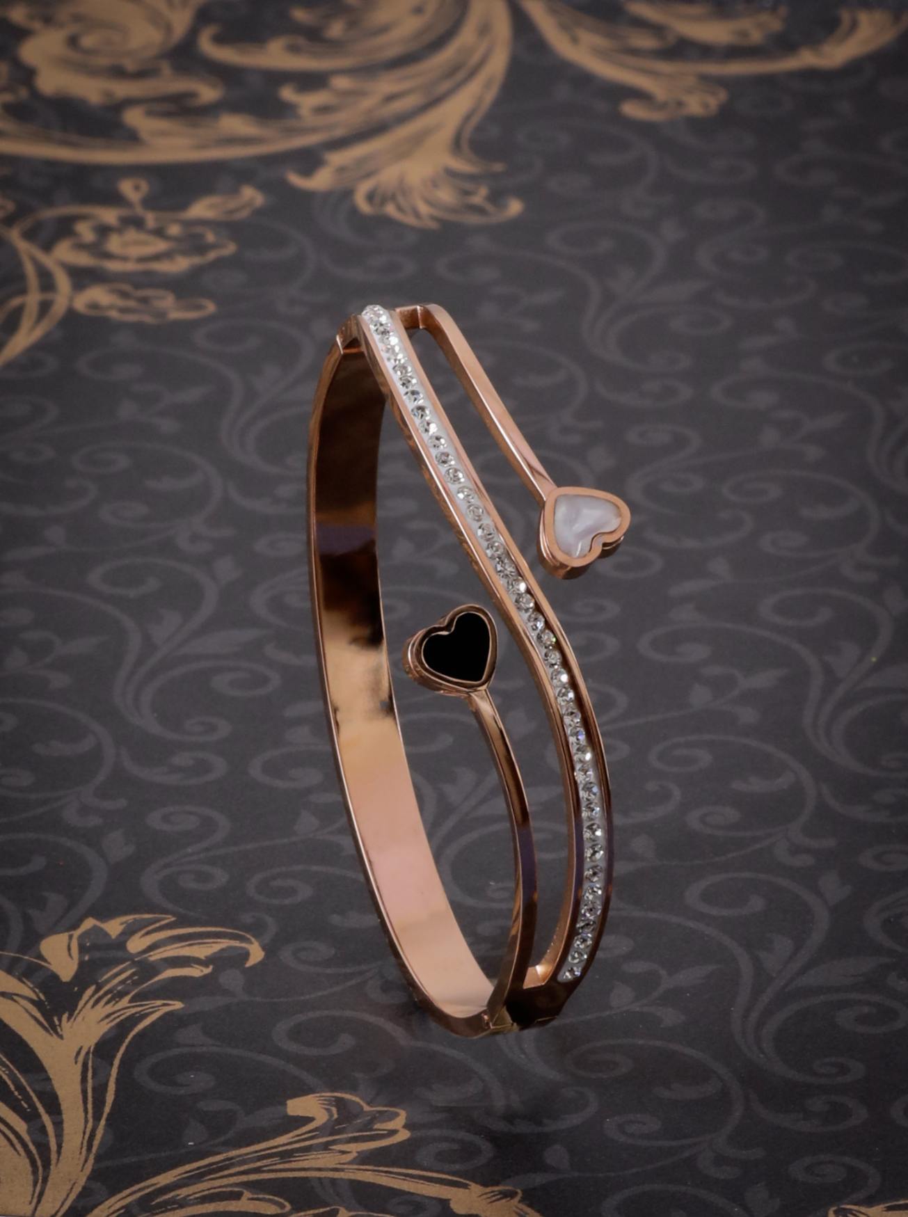 Lovely Heart Black & White Stone Kada | Sparkling Diamond Detail- Khushy Jewellery