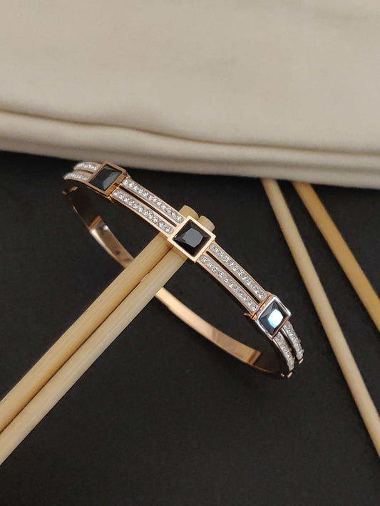 Opulent Beauty: Black Stone & Diamond Kada By Khushy Jewellery